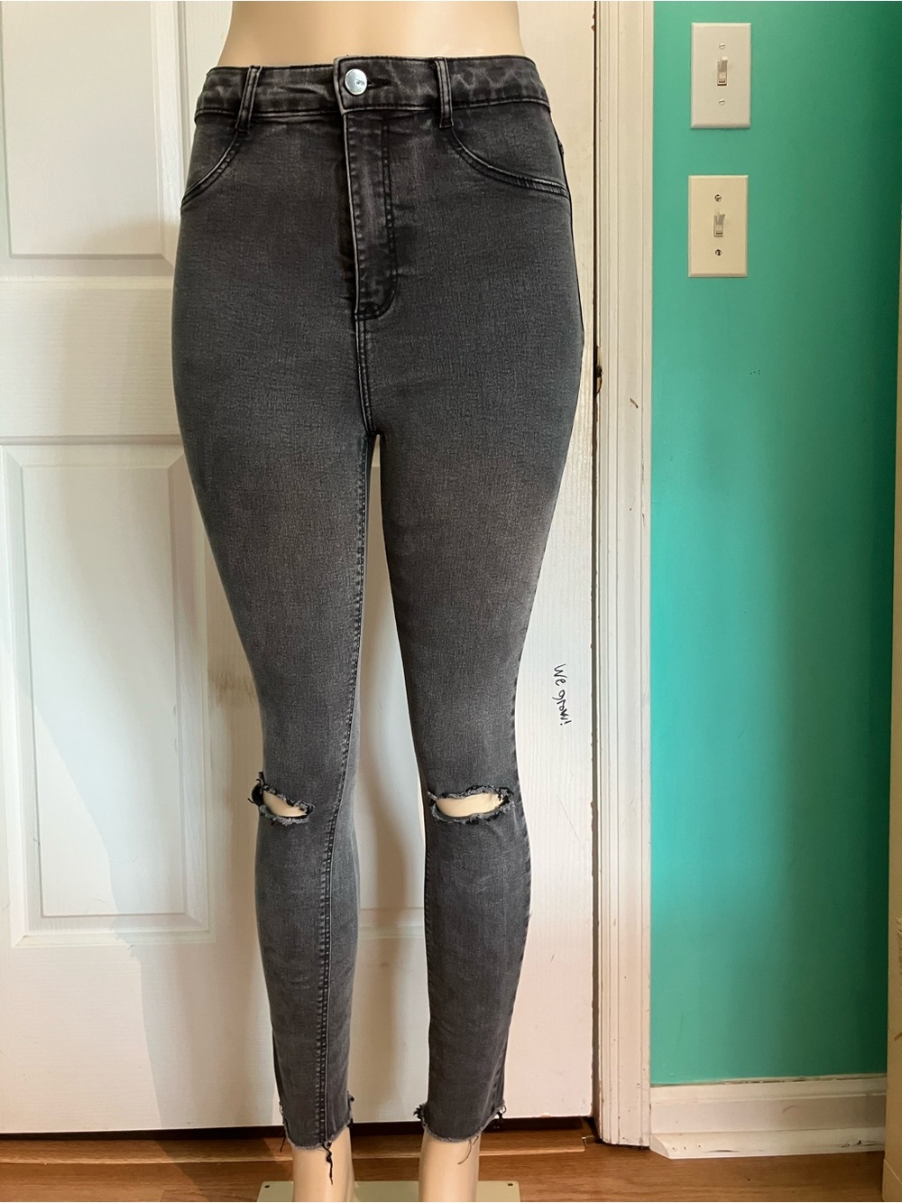 Zara Black-Grey Ripped Skinny Jeans